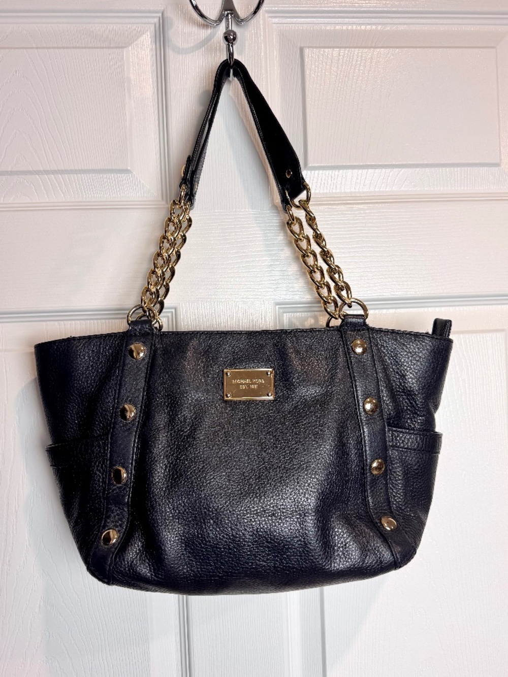 Michael Kors Delancey Black Leather Tote Chain Handles